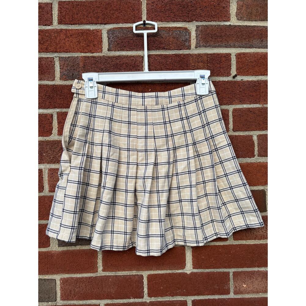 Aeropostale Plaid Tennis Skater Skirt XS Beige Black Preppy Y2K Mini - Picture 8 of 9